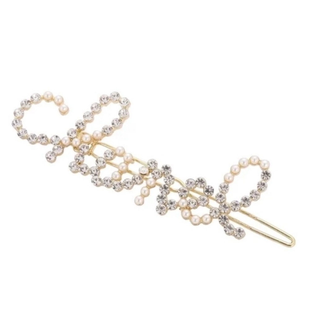 Pearl & Rhinestone Hair Clip - Gold NEW